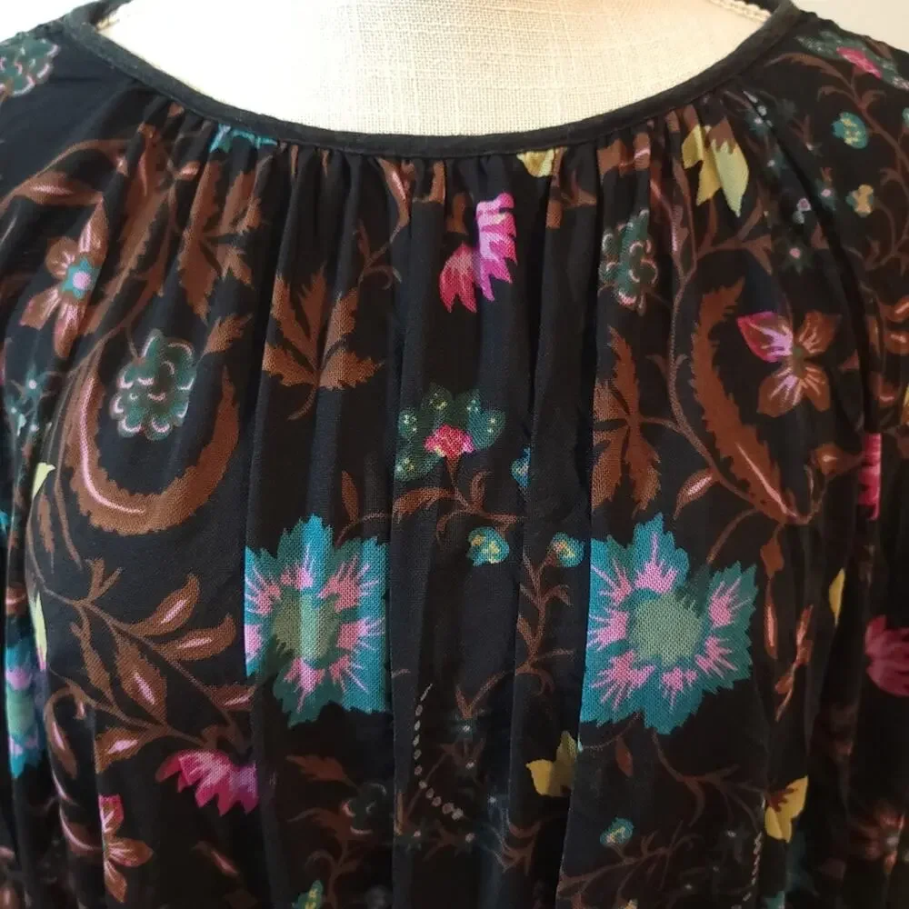 Free People Wildflower Honey Top In Black Long Sleeve Size Small